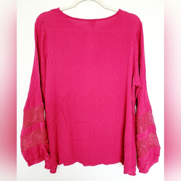 Lee Women's 100% Rayon Mesh Embriodered Boho Blouse Barbie Pink 1X - Picture 14 of 16